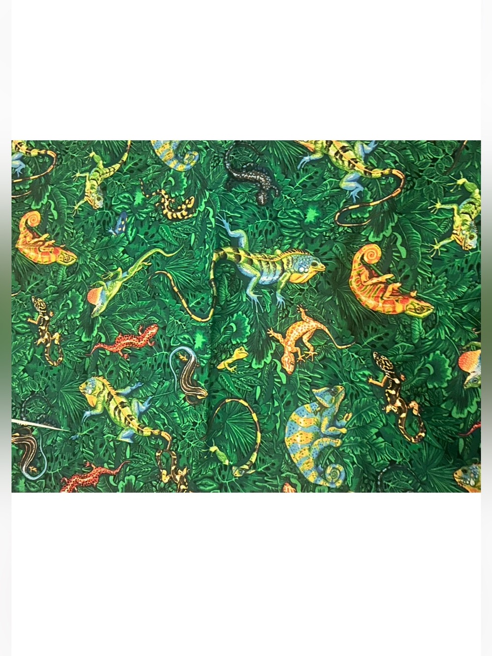 Vtg 90s Cranston Fabric rainforest lizard frogs Cotton 177 43x69,5 43x54